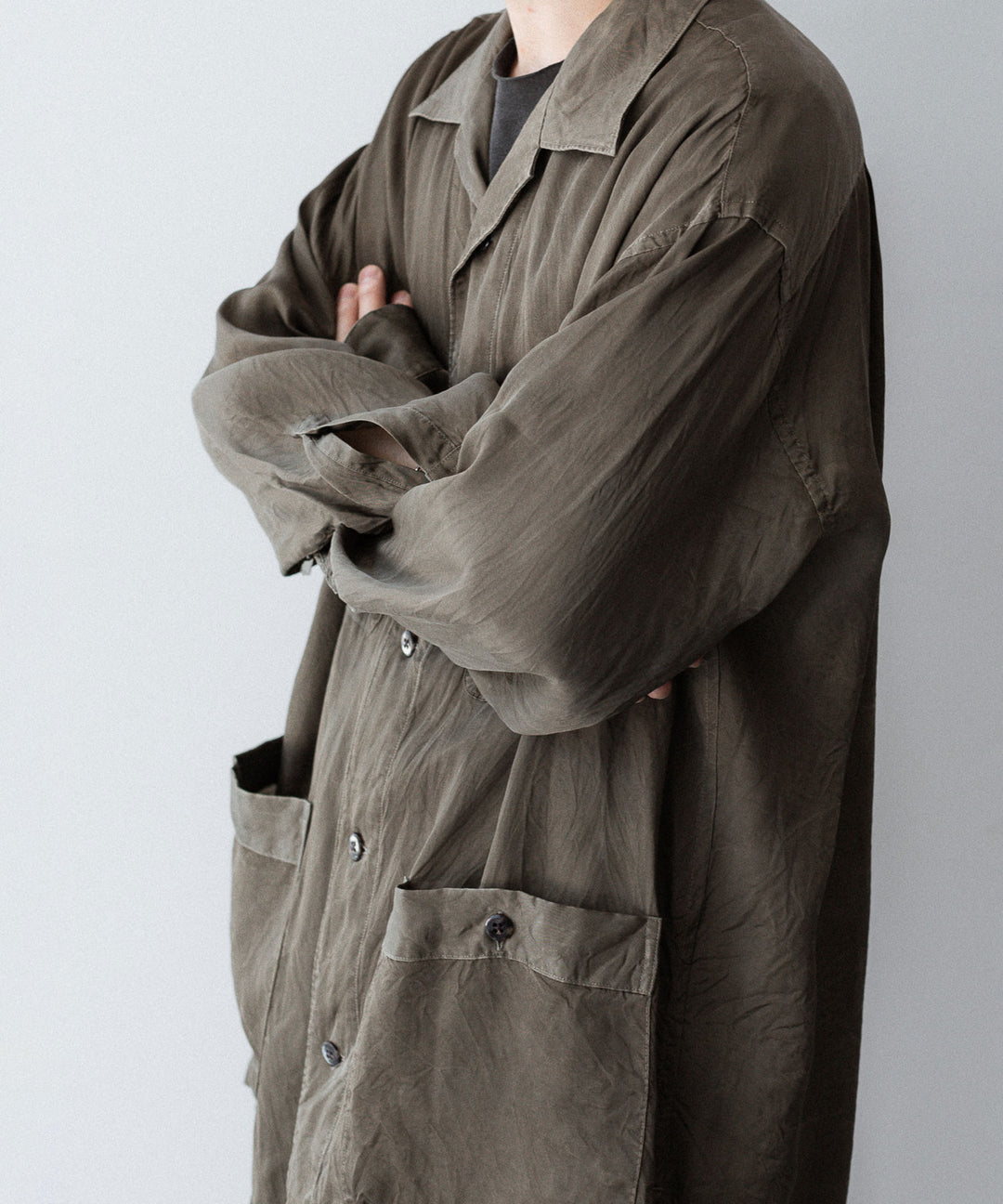 ANTHEM A-アンセムエーのPIGMENT CUPRO OPEN COLLAR SHIRTのKHAKI 公式通販サイトsession福岡セレクトショップ