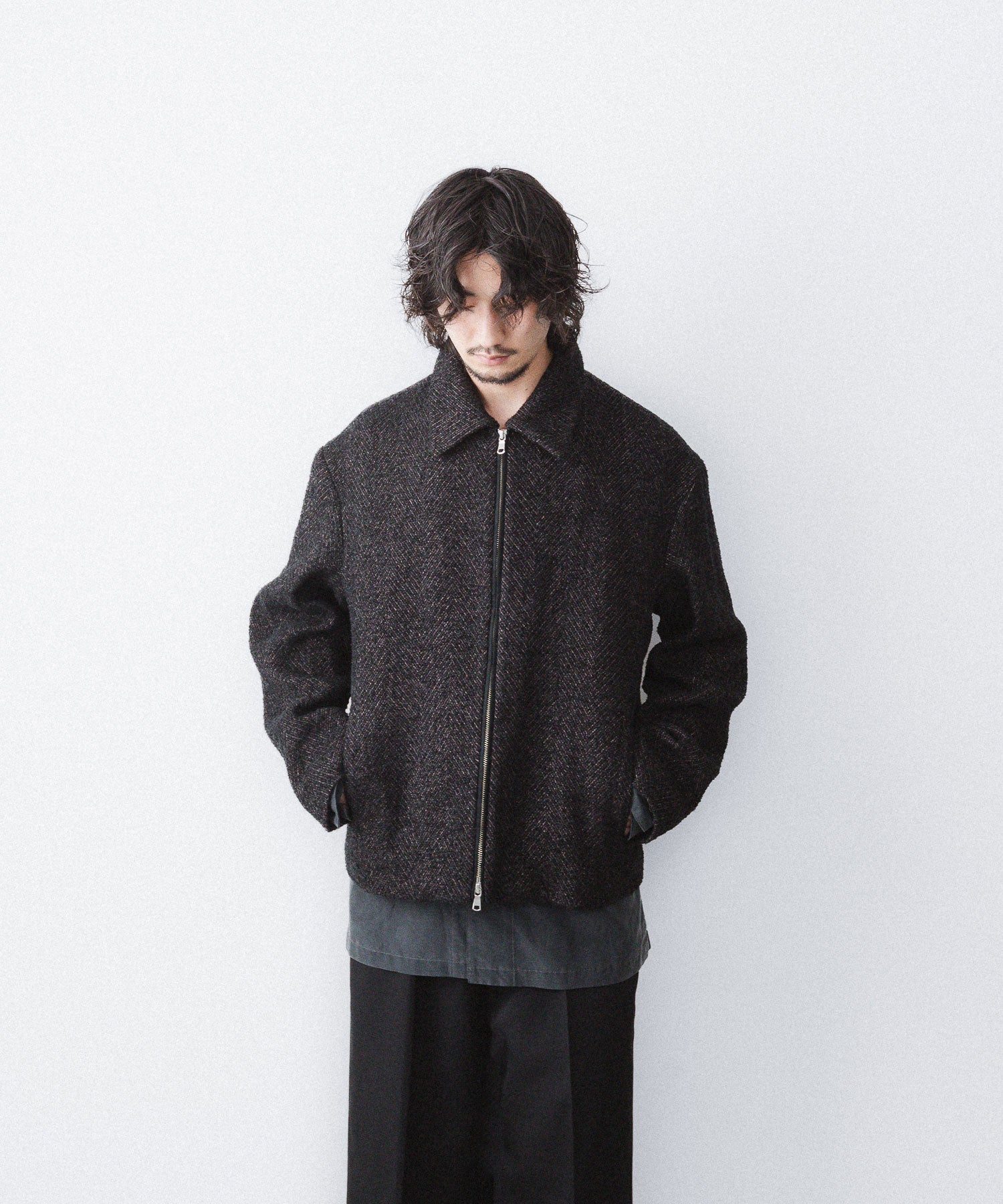 ANTHEM A / アンセムエー】SPARKLE TWEED ZIP BLOUSON - CHARCOAL