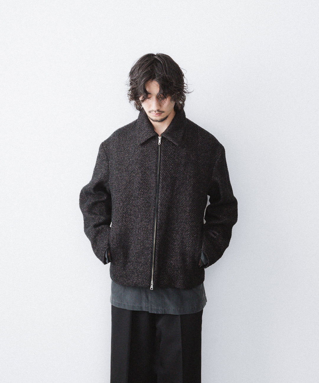 【ANTHEM A】SPARKLE TWEED ZIP BLOUSON - CHARCOAL