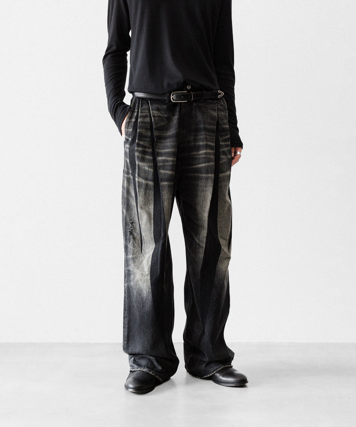 SUBLATIONS サブレーションズの2TUCK WIDE DENIM PANTS "ENTASIS MK-Ⅱ"のUSED BLACK 公式通販サイトsession福岡セレクトショップ