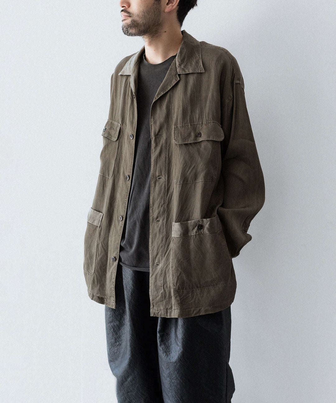 ANTHEM A-アンセムエーのPIGMENT CUPRO OPEN COLLAR SHIRTのKHAKI 公式通販サイトsession福岡セレクトショップ