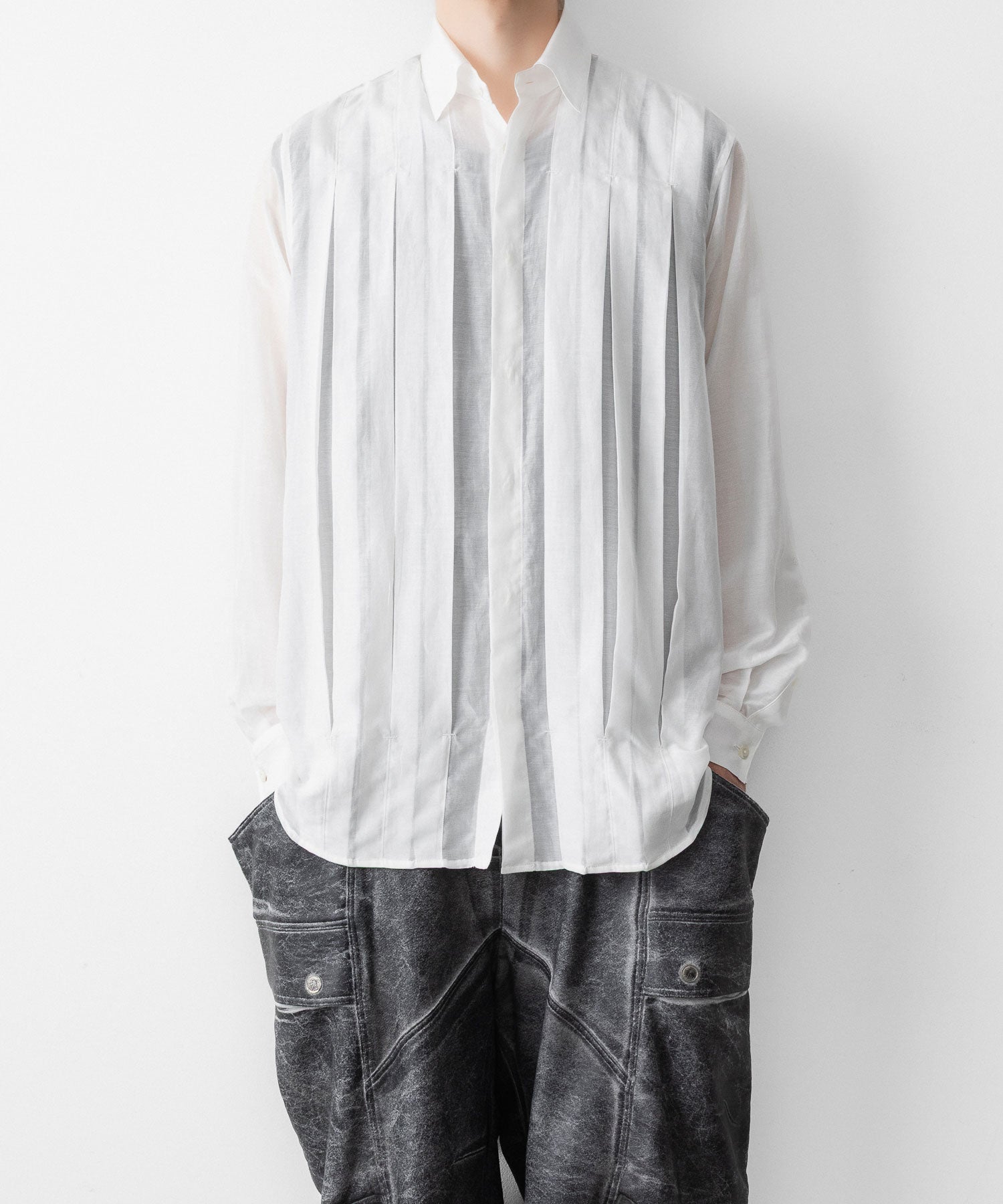 SUBLATIONS / サブレーションズ】SHEER TUCK DRESS SHIRT - WHITE 