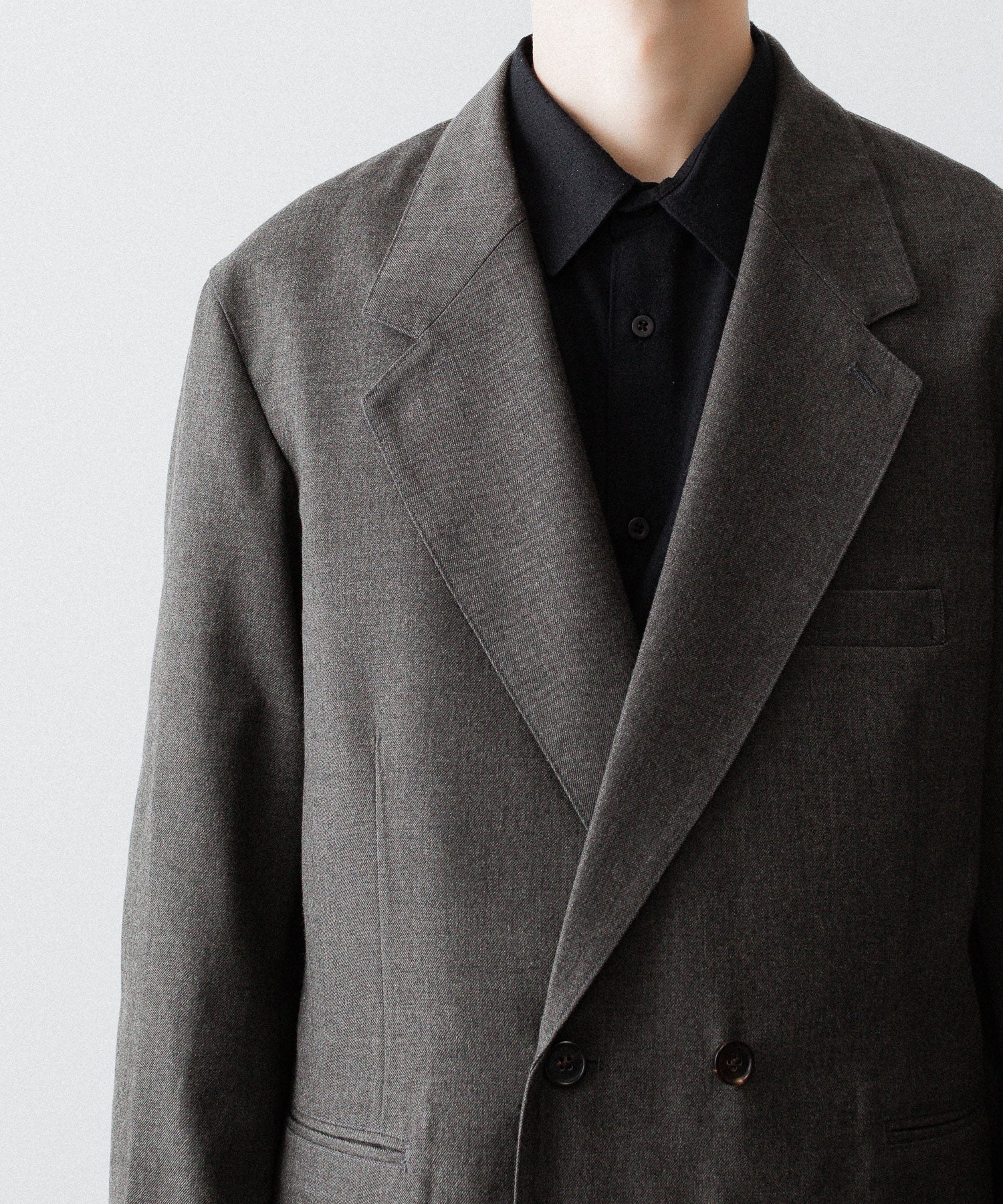 【INTÉRIM】MILITARY WOOL SERGE PIPING DOUBLE JACKET - DUST GRAY