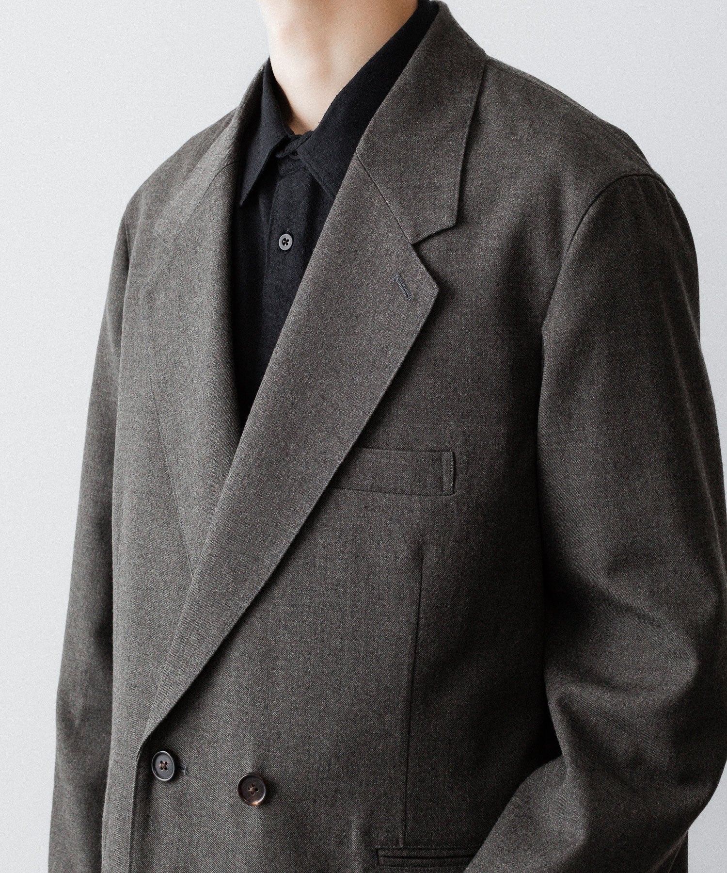 【INTÉRIM】MILITARY WOOL SERGE PIPING DOUBLE JACKET - DUST GRAY