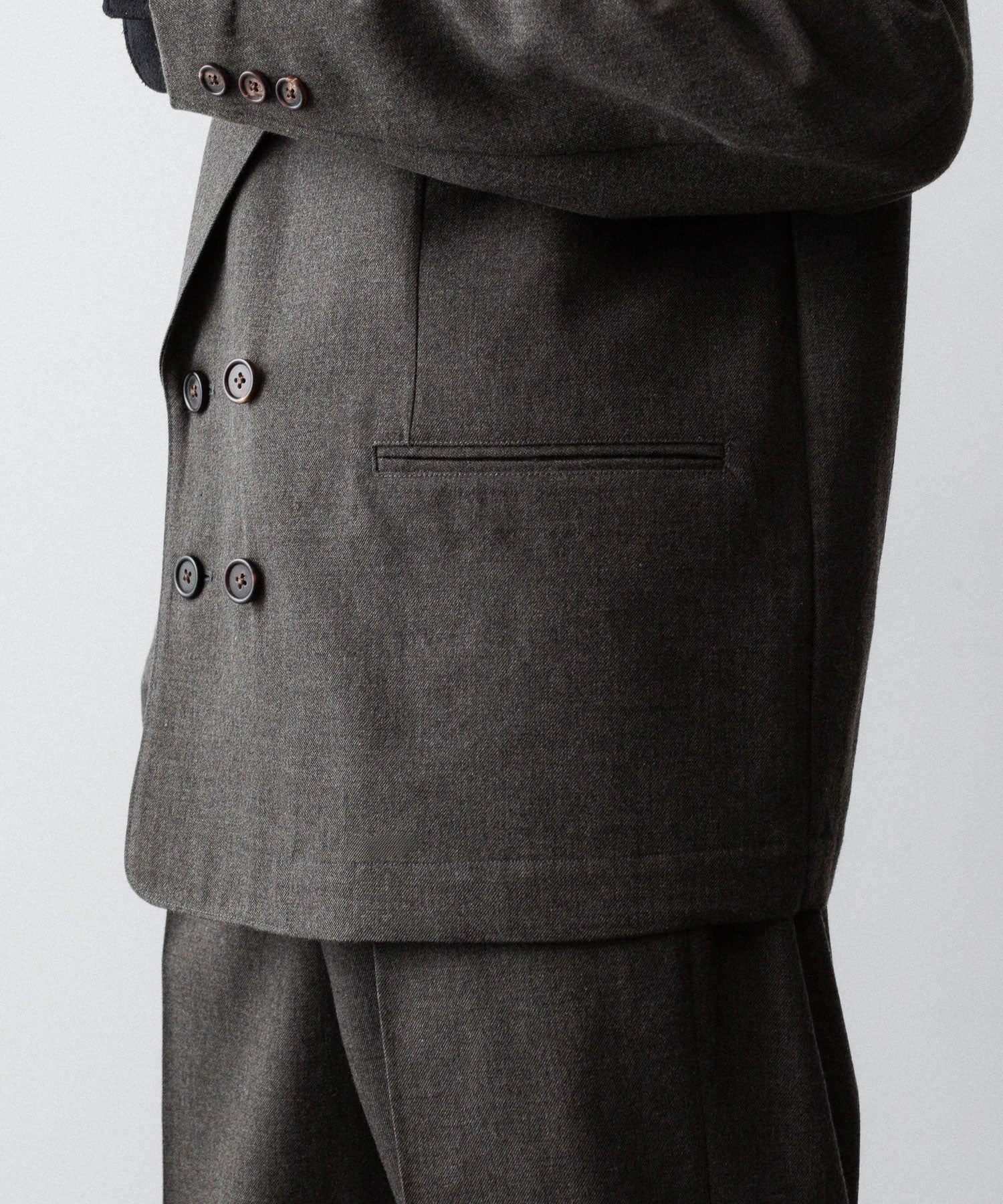 【INTÉRIM】MILITARY WOOL SERGE PIPING DOUBLE JACKET - DUST GRAY