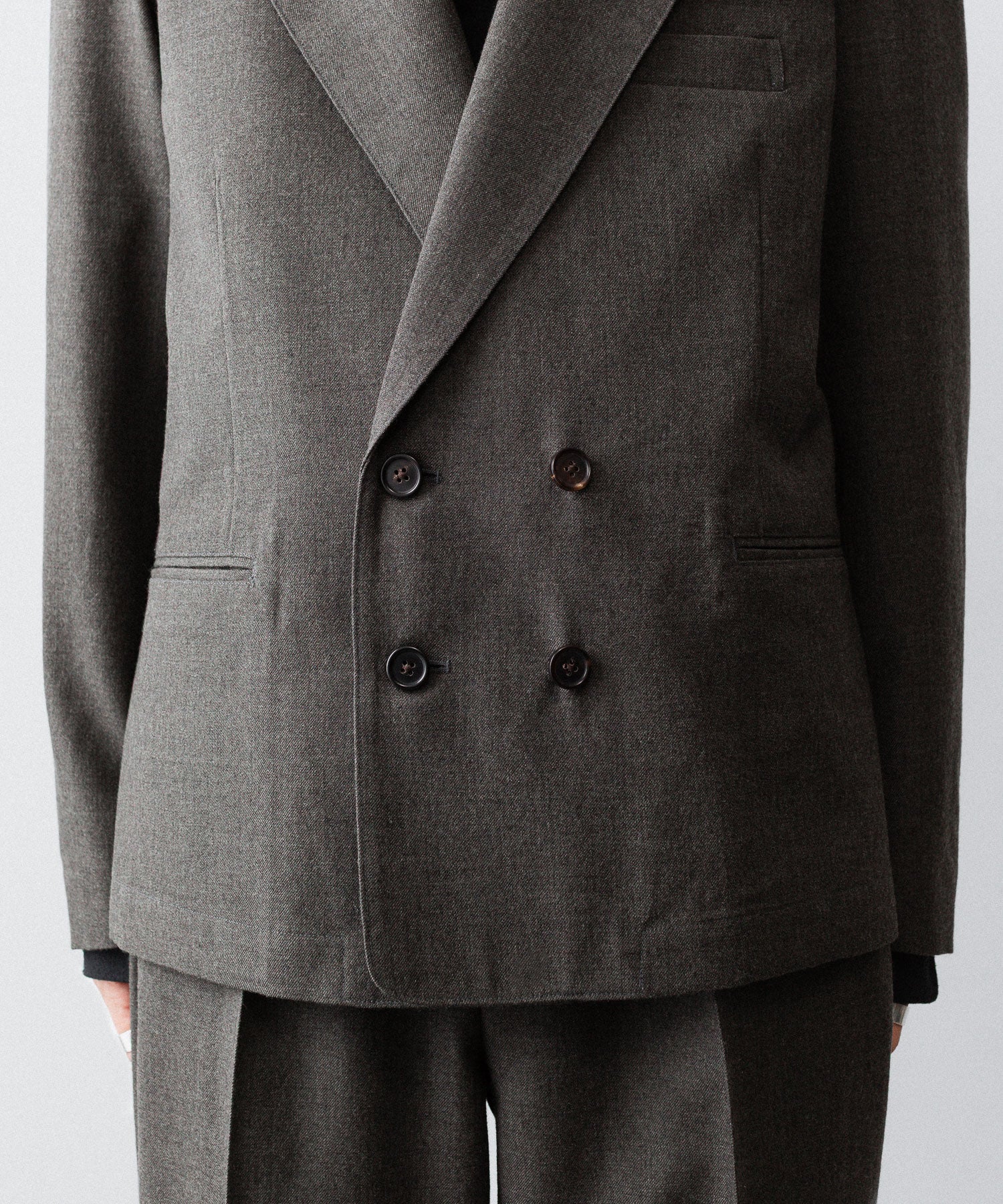 【INTÉRIM】MILITARY WOOL SERGE PIPING DOUBLE JACKET - DUST GRAY