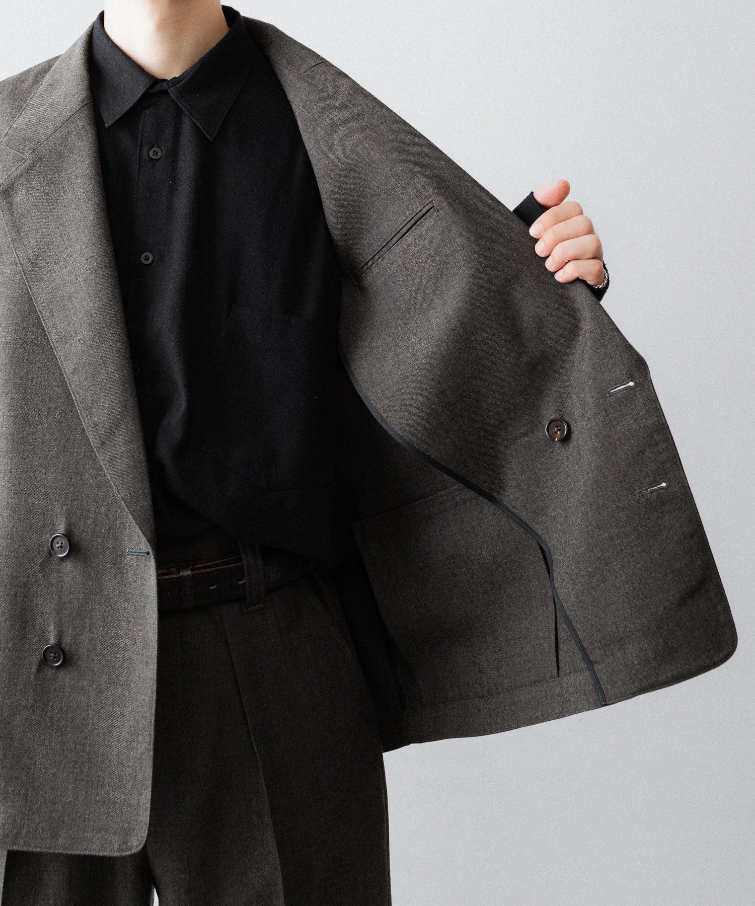 【INTÉRIM】MILITARY WOOL SERGE PIPING DOUBLE JACKET - DUST GRAY