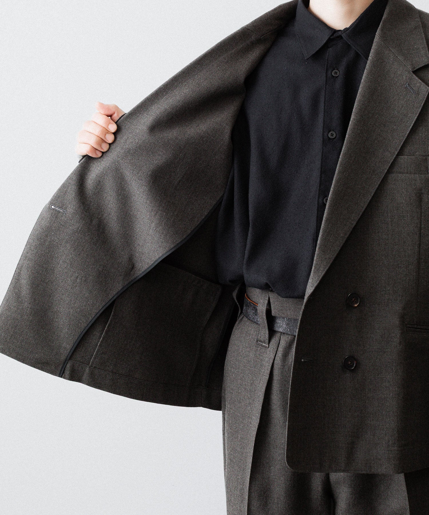 【INTÉRIM】MILITARY WOOL SERGE PIPING DOUBLE JACKET - DUST GRAY