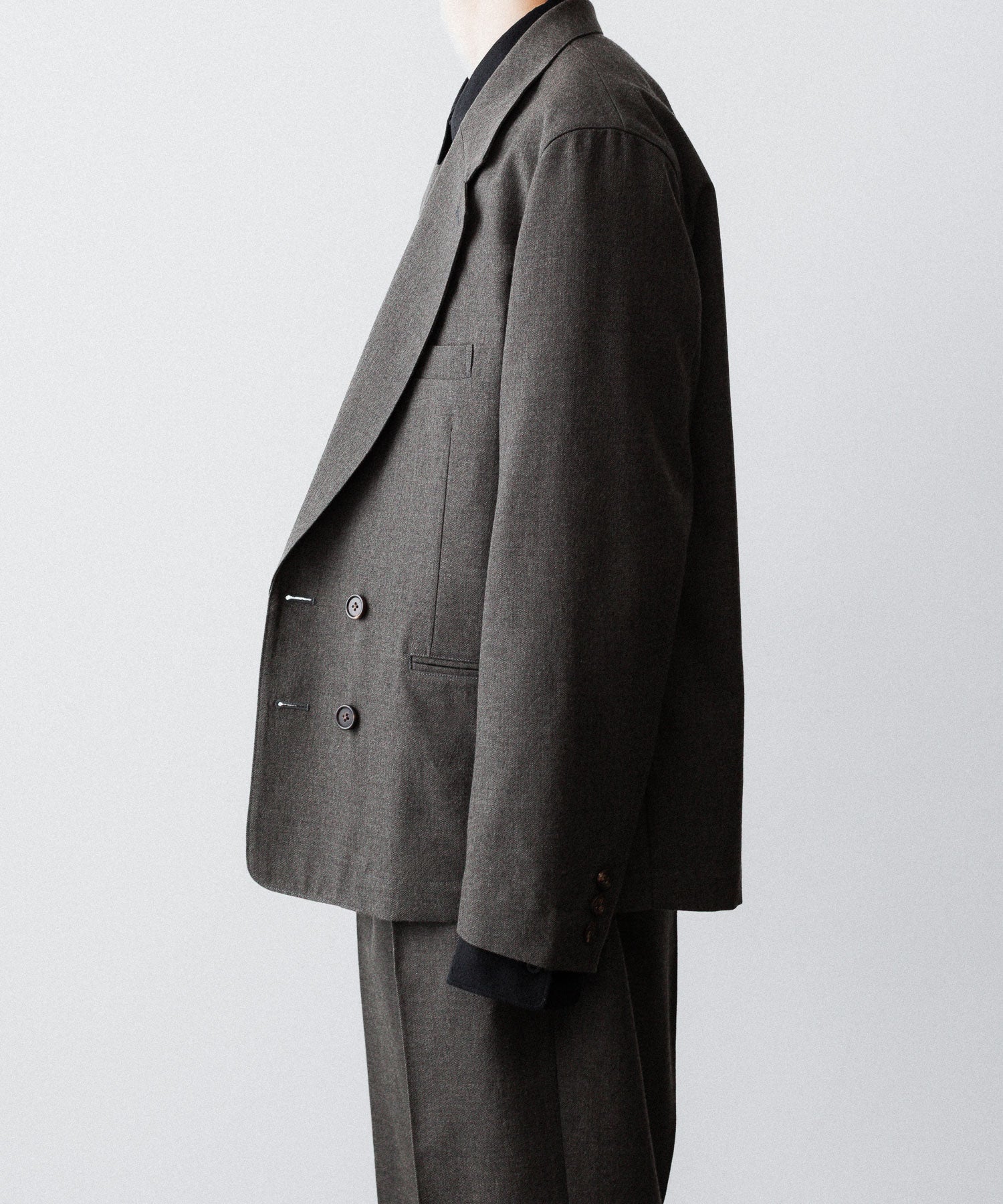 【INTÉRIM】MILITARY WOOL SERGE PIPING DOUBLE JACKET - DUST GRAY