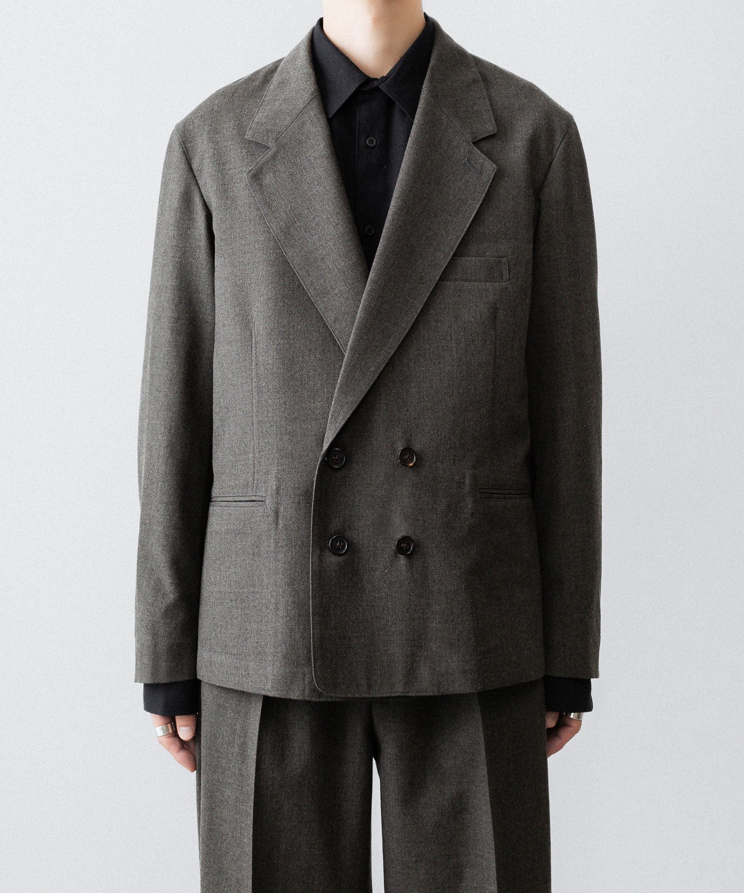 【INTÉRIM】MILITARY WOOL SERGE PIPING DOUBLE JACKET - DUST GRAY