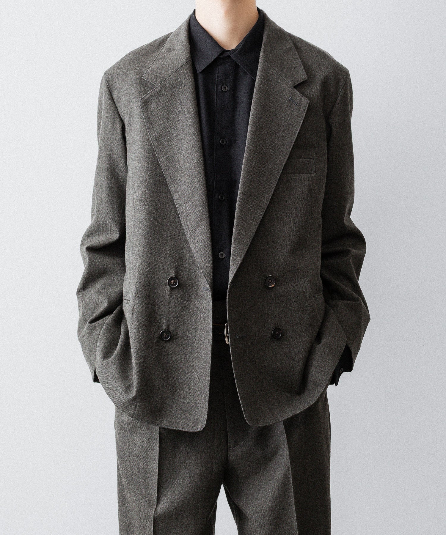 【INTÉRIM】MILITARY WOOL SERGE PIPING DOUBLE JACKET - DUST GRAY