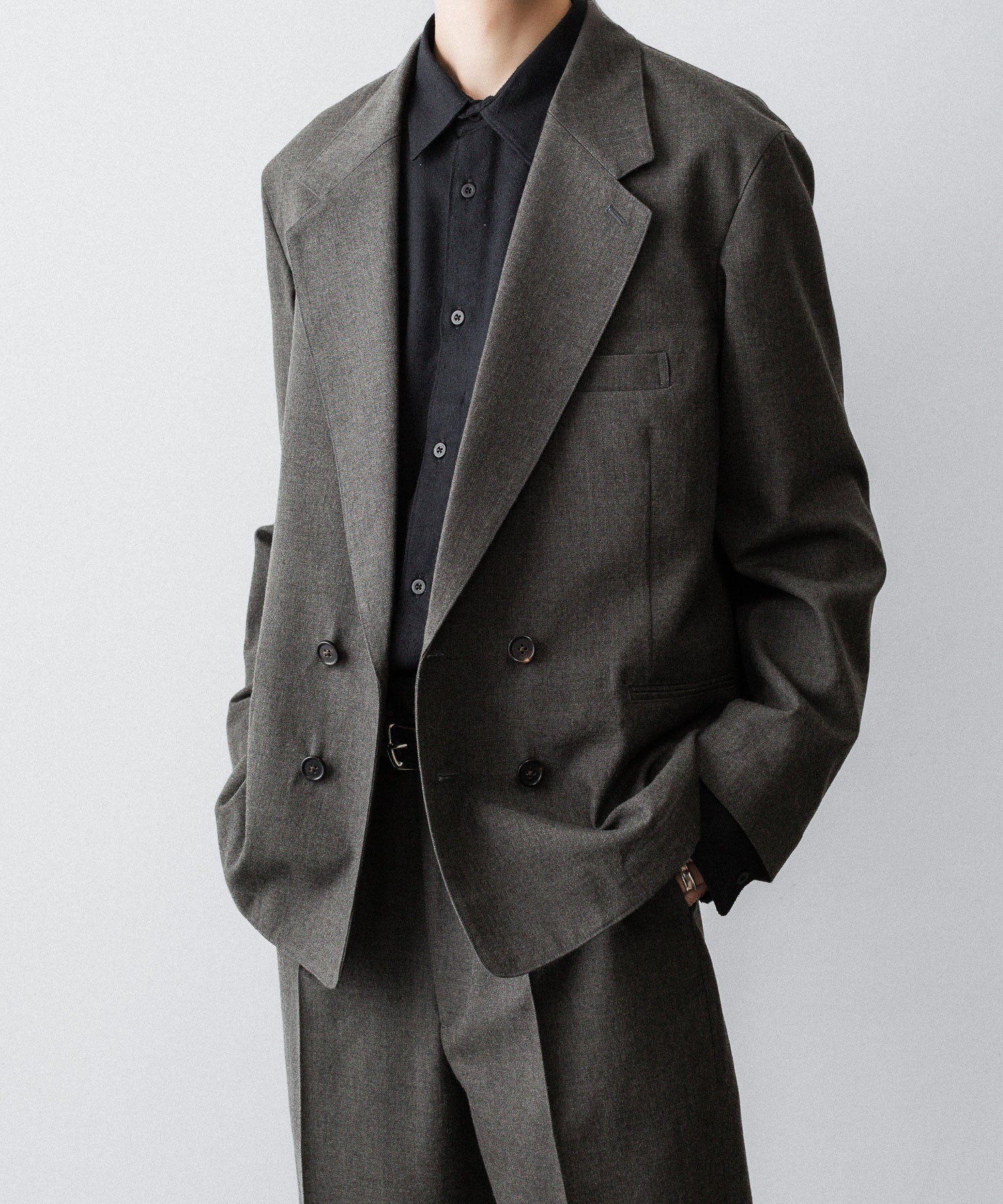 【INTÉRIM】MILITARY WOOL SERGE PIPING DOUBLE JACKET - DUST GRAY