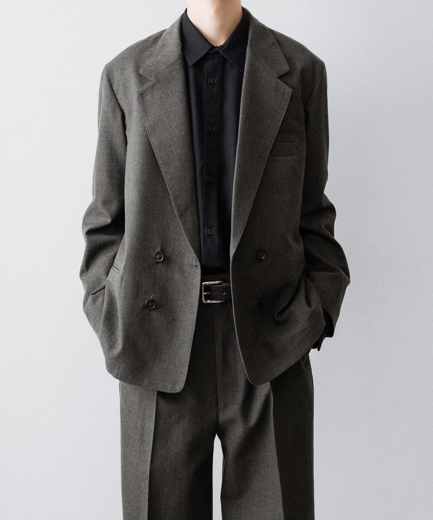 【INTÉRIM】MILITARY WOOL SERGE PIPING DOUBLE JACKET - DUST GRAY