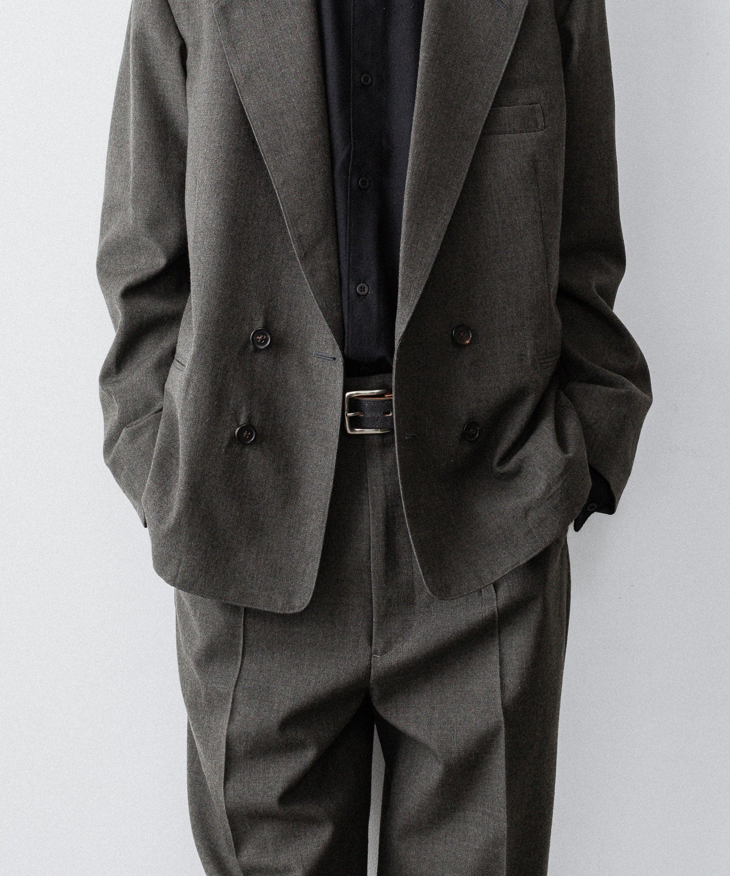【INTÉRIM】MILITARY WOOL SERGE PIPING DOUBLE JACKET - DUST GRAY