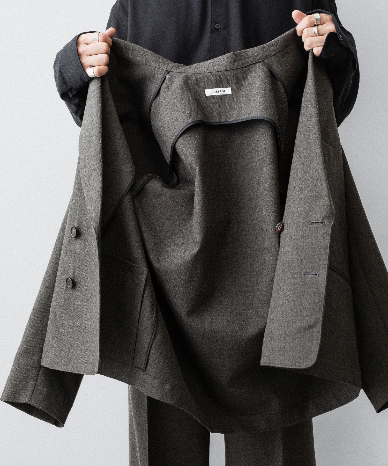 【INTÉRIM】MILITARY WOOL SERGE PIPING DOUBLE JACKET - DUST GRAY