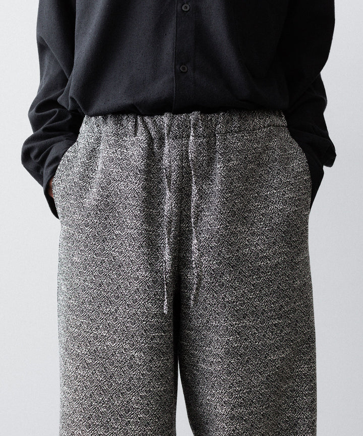 INTÉRIM - インテリムのDOUBLE SIDED JACQUARD TWEED DEAD STOCK WIDE DRESS EASY PANTSのBLACK