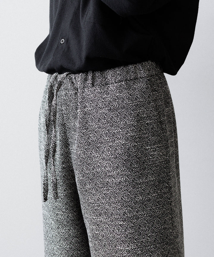 INTÉRIM - インテリムのDOUBLE SIDED JACQUARD TWEED DEAD STOCK WIDE DRESS EASY PANTSのBLACK