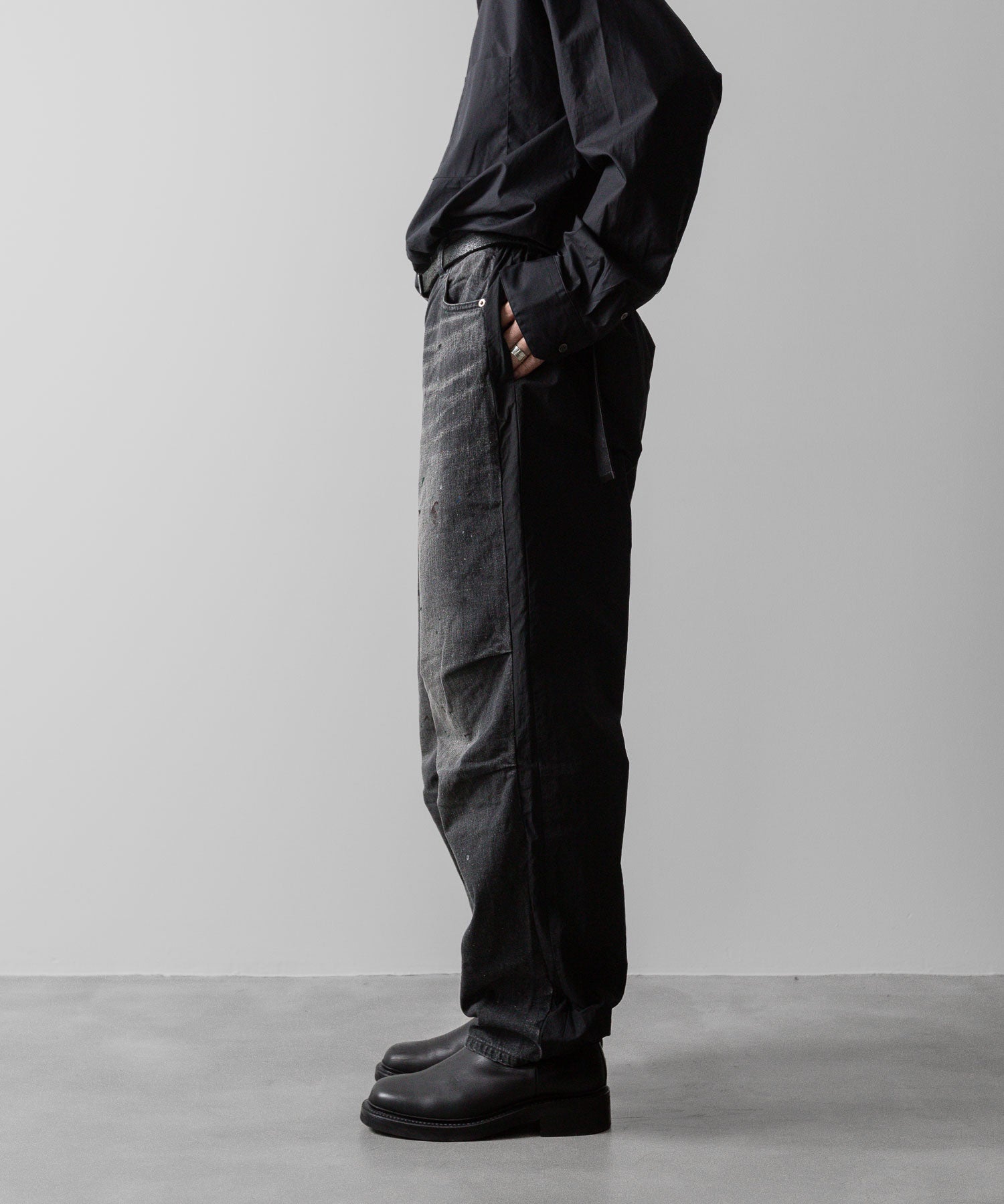 ssstein(シュタイン)の24AWコレクション NYLON COMBINATION SPLASHED DENIM JEANS - BLACK 公式通販サイトsession福岡セレクトショップ