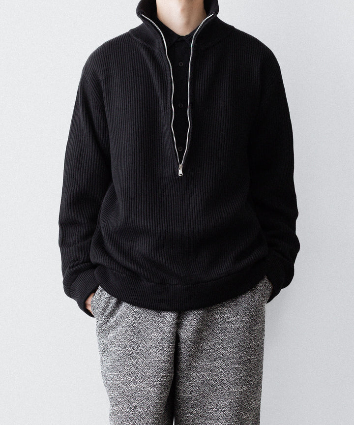 INTÉRIM - インテリムのWOOL SILK CASHMERE DEAD STOCK YARN DOUBLE RIB HALF ZIP KNITのBLACK公式通販サイトsession福岡セレクトショップ