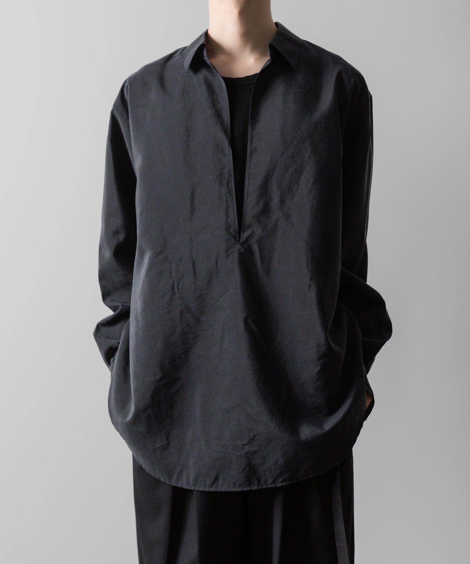 ssstein(シュタイン)の24AWコレクション SILK NYLON SKIPPER SHIRT - BLACK 公式通販サイトsession福岡セレクトショップ