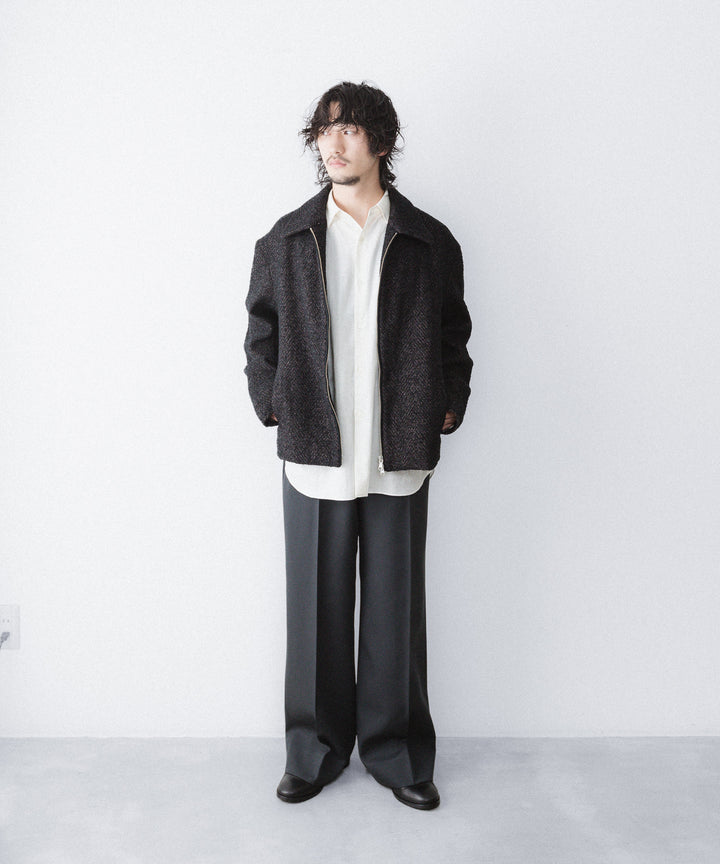 【ANTHEM A】WOOL GABARDINE BELTLESS TROUSERS - CHARCOAL