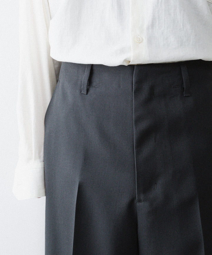 【ANTHEM A】WOOL GABARDINE BELTLESS TROUSERS - CHARCOAL