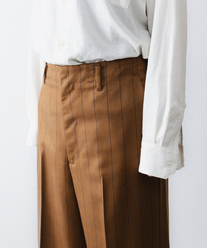 【ANTHEM A】WOOL SILK STRIPE BELTLESS TROUSERS - CAMEL