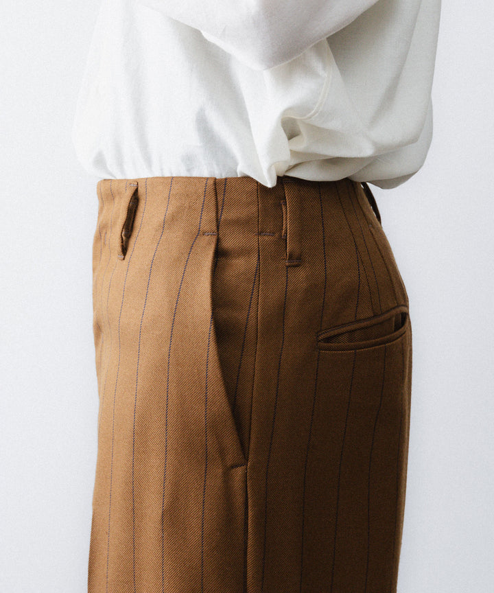【ANTHEM A】WOOL SILK STRIPE BELTLESS TROUSERS - CAMEL