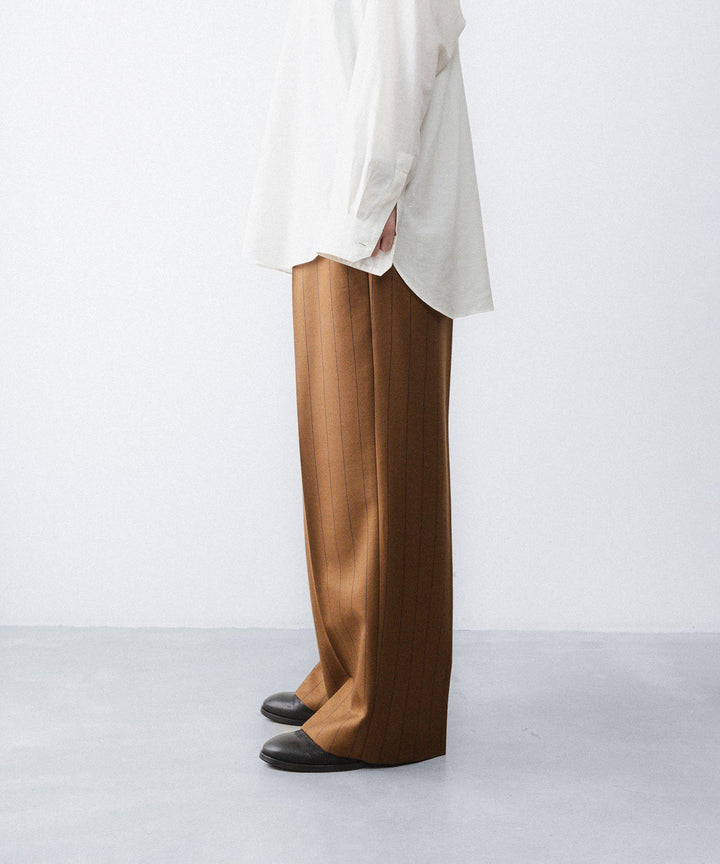 【ANTHEM A】WOOL SILK STRIPE BELTLESS TROUSERS - CAMEL