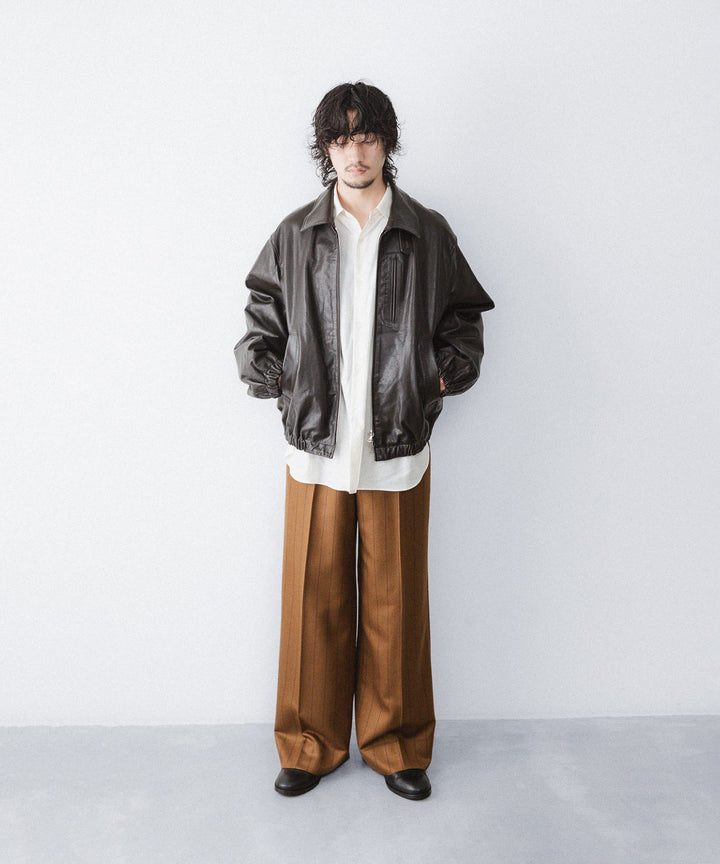 【ANTHEM A】WOOL SILK STRIPE BELTLESS TROUSERS - CAMEL