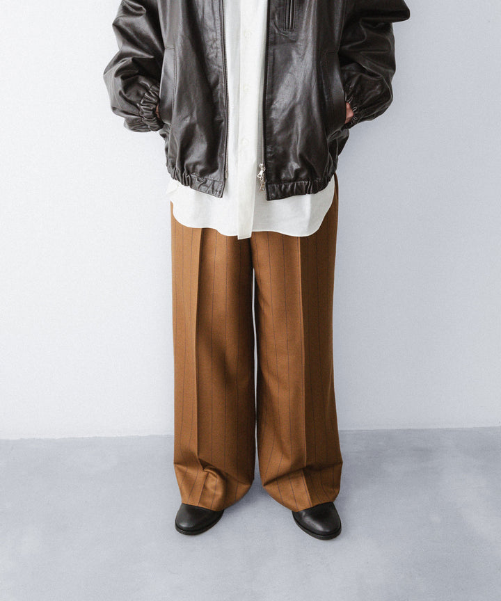【ANTHEM A】WOOL SILK STRIPE BELTLESS TROUSERS - CAMEL