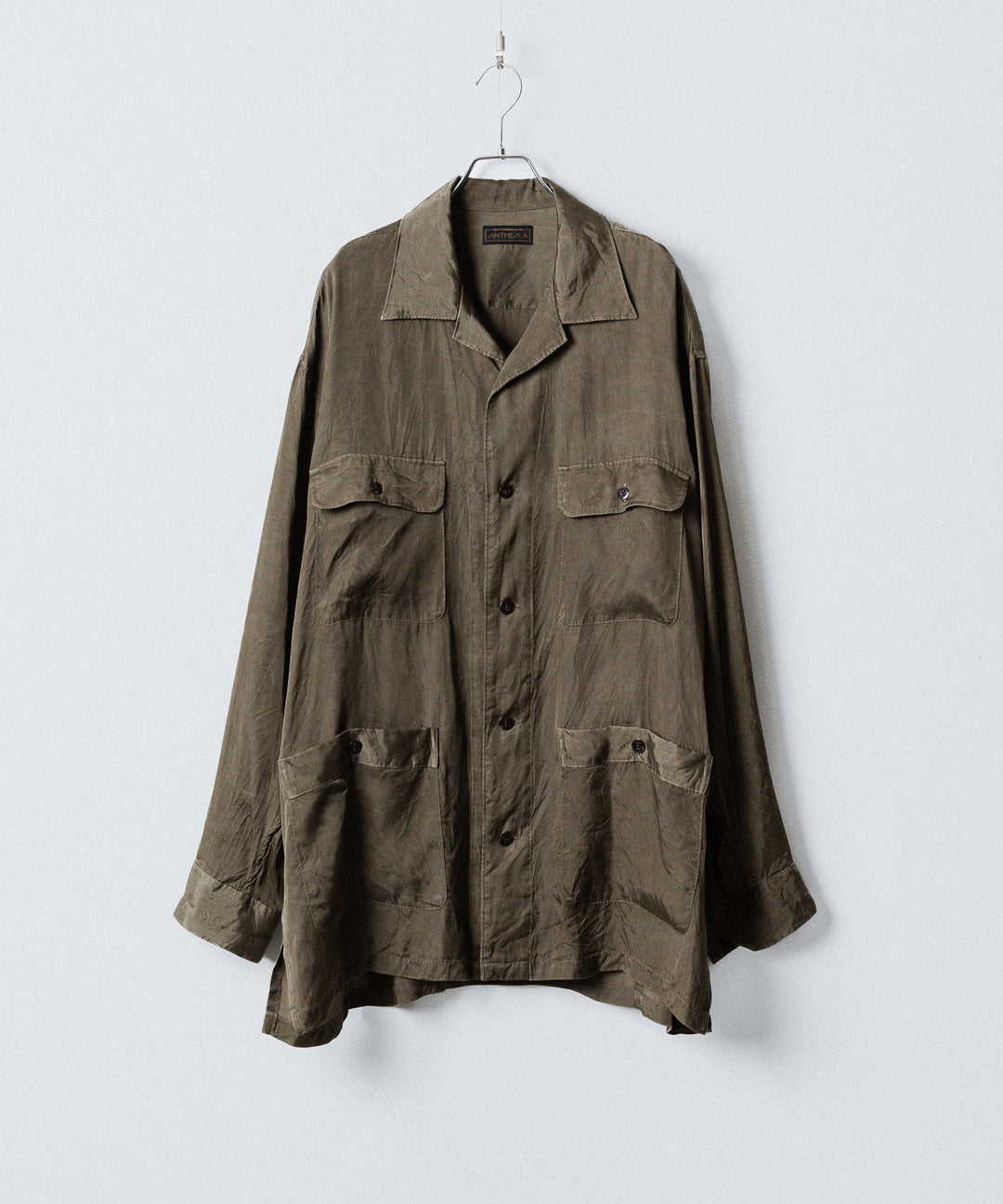 ANTHEM A-アンセムエーのPIGMENT CUPRO OPEN COLLAR SHIRTのKHAKI 公式通販サイトsession福岡セレクトショップ