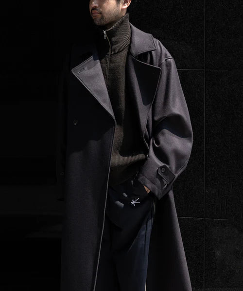【stein】OVERESIZED DOUBLE BREASTED COAT - DARK CHARCOAL
