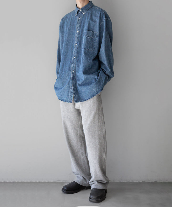 【INTÉRIM】90’S FIT UK HEAVY USED DENIM BUTTON DOWN SHIRT - U.NAVY