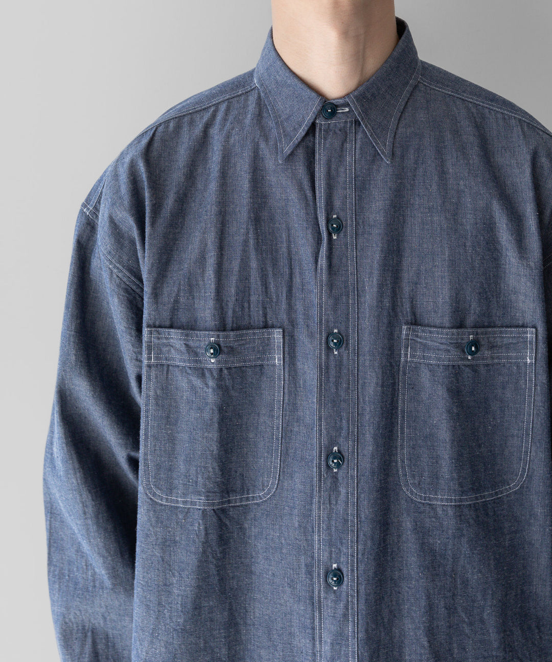 【INTÉRIM】インテリム HYPER BIG MILITARY SHUTTLE CHAMBRAY SHIRT - BLUE sessionセッション福岡セレクトショップ 公式通販サイト 