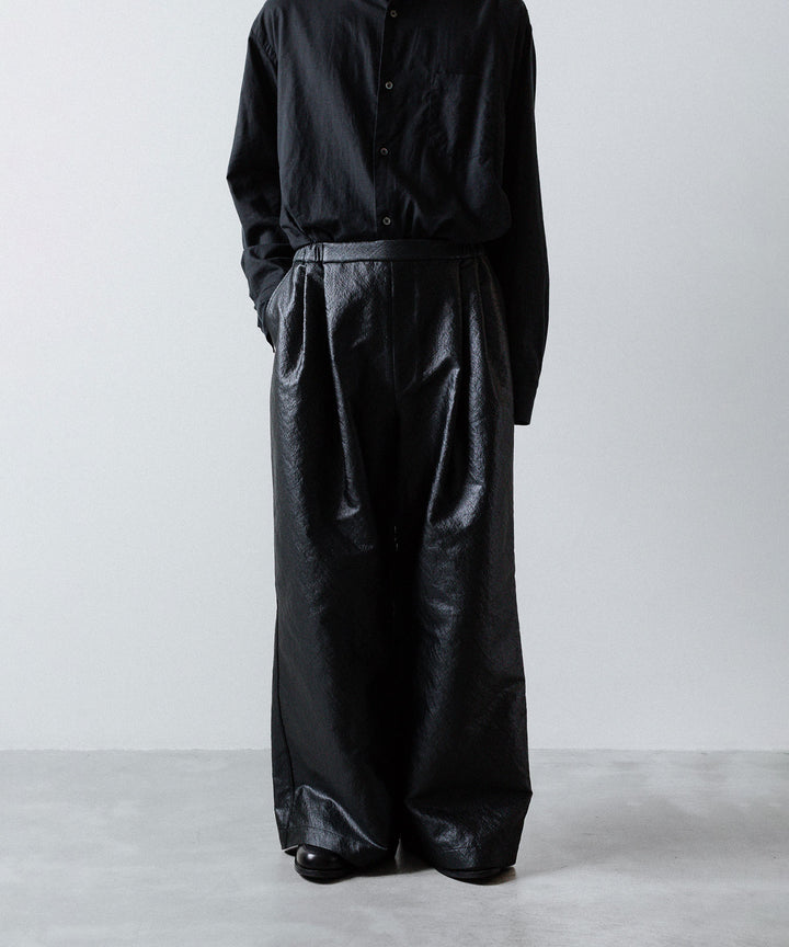 ANTHEM A-アンセムエーのLEATHER LIKE 2TUCK WIDE PANTSのBLACK公式通販サイトsession福岡セレクトショップ