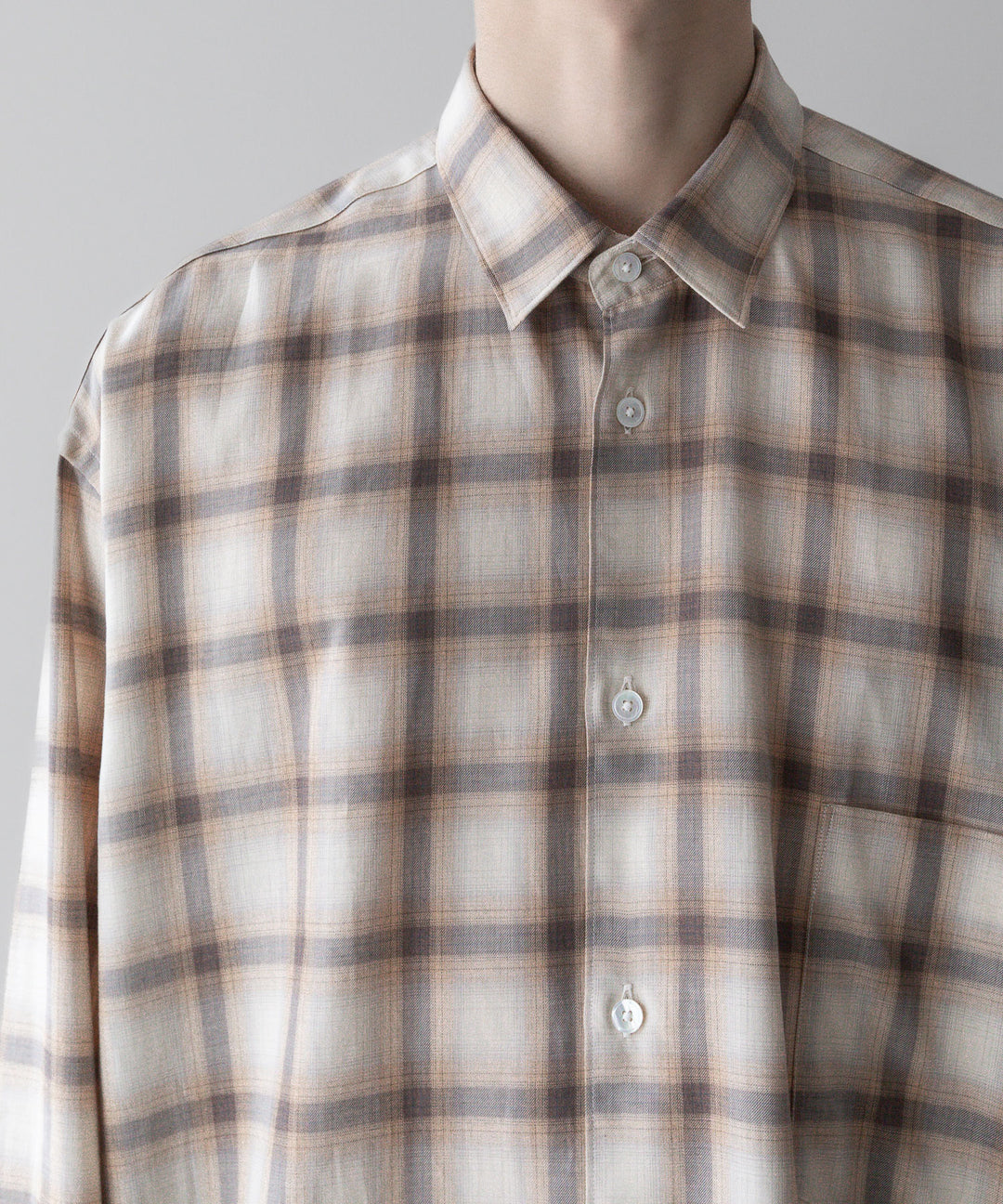 【INTÉRIM】インテリムのSUPIMA WOOL CHECK REGULAR COLLAR SHIRT - BROWN公式通販サイトsession福岡セレクトショップ