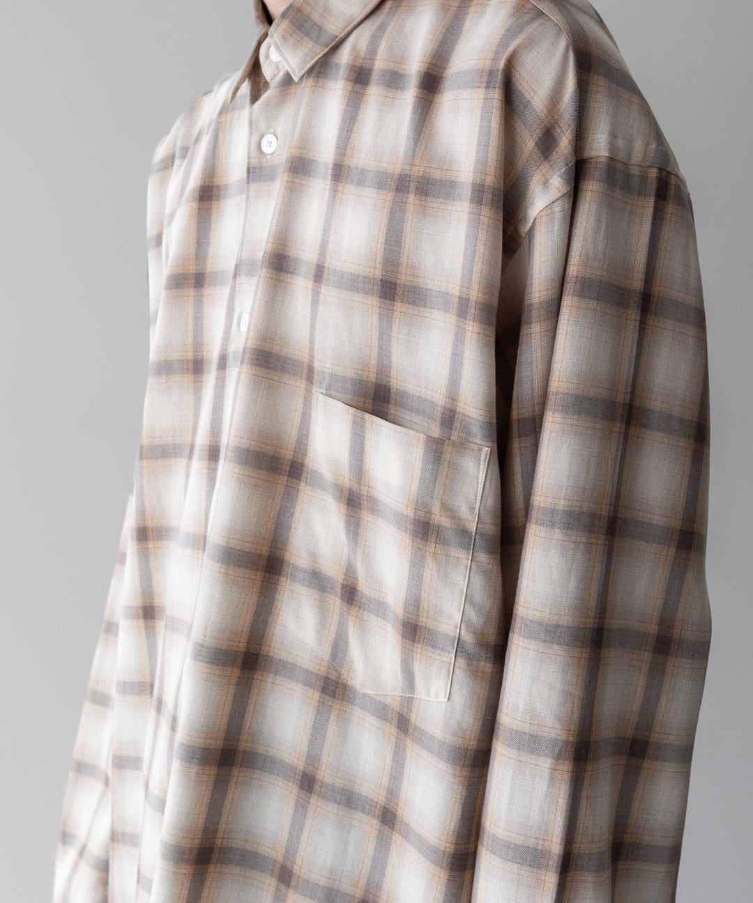 【INTÉRIM】インテリムのSUPIMA WOOL CHECK REGULAR COLLAR SHIRT - BROWN公式通販サイトsession福岡セレクトショップ