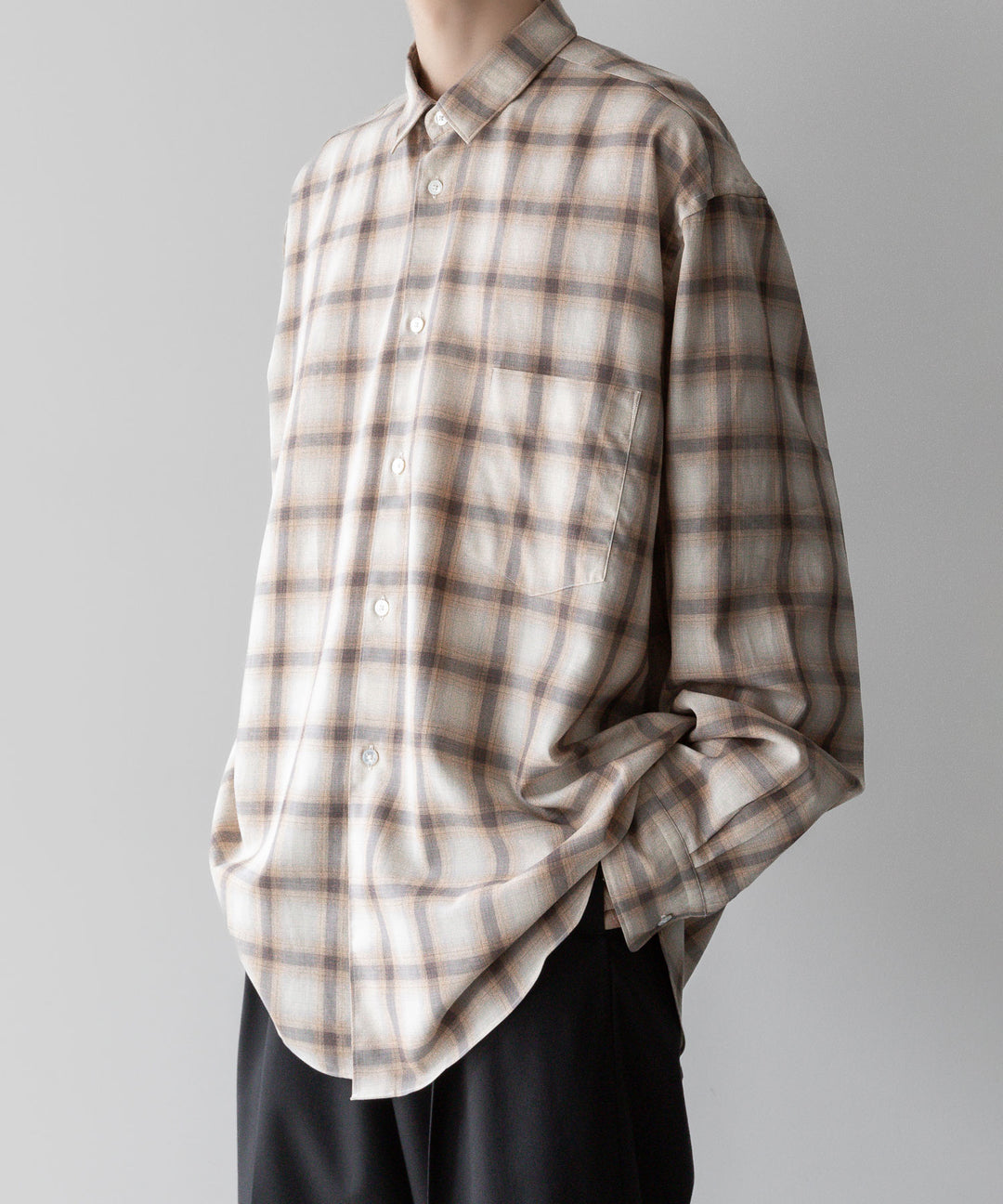 【INTÉRIM】インテリムのSUPIMA WOOL CHECK REGULAR COLLAR SHIRT - BROWN公式通販サイトsession福岡セレクトショップ
