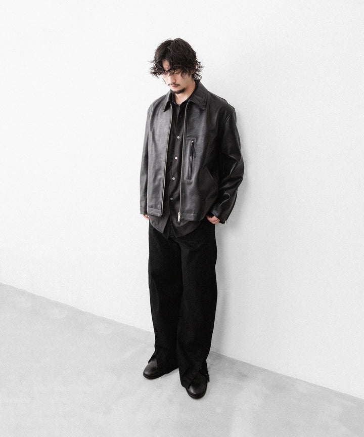 【ANTHEM A】BUFFALO CARF MINIMAL RIDING JACKET - BLACK