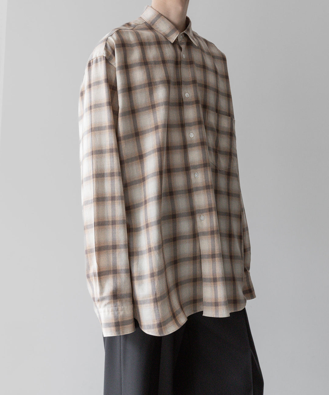【INTÉRIM】インテリムのSUPIMA WOOL CHECK REGULAR COLLAR SHIRT - BROWN公式通販サイトsession福岡セレクトショップ