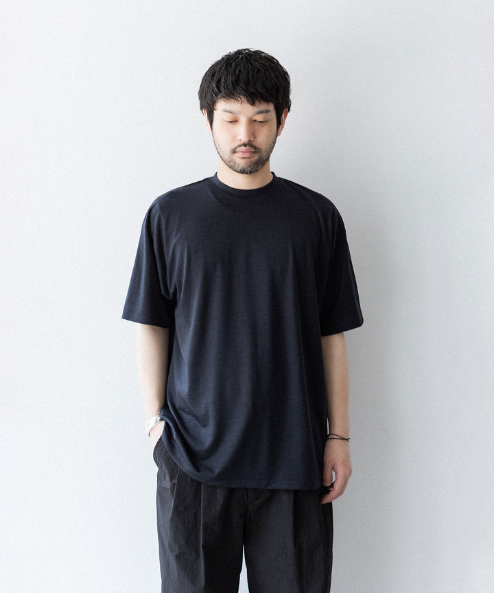 【INTÉRIM】    EXTRA FINE MERINO WOOL JERSEY S/S TEE - D.NAVY