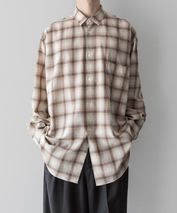 【INTÉRIM】インテリムのSUPIMA WOOL CHECK REGULAR COLLAR SHIRT - BROWN公式通販サイトsession福岡セレクトショップ