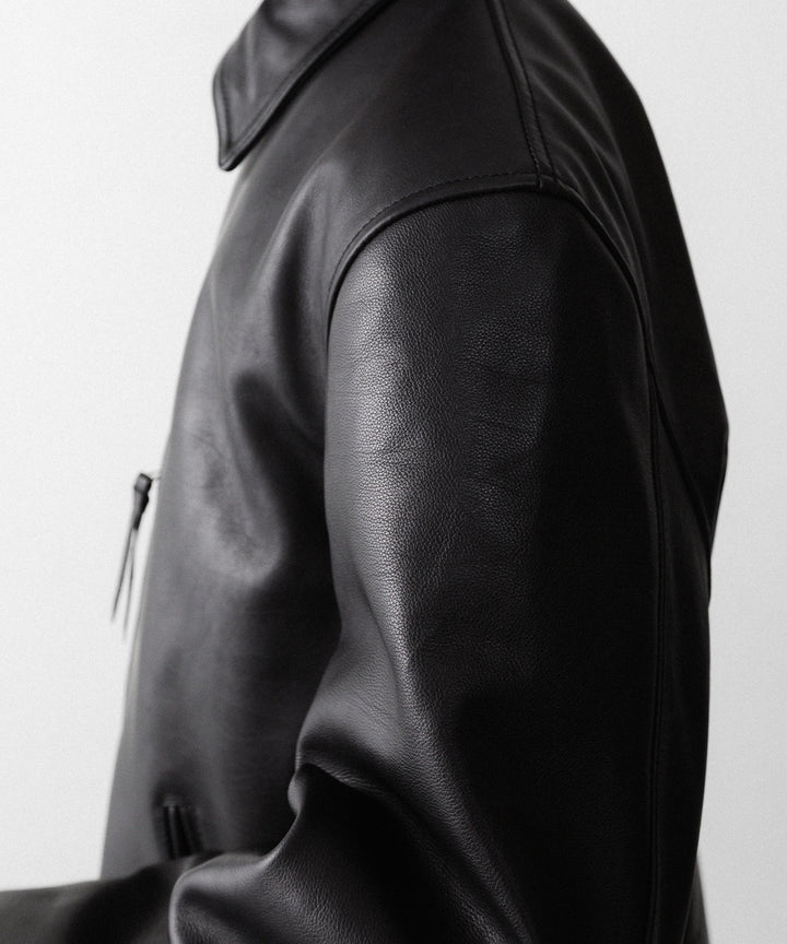 【ANTHEM A】BUFFALO CARF MINIMAL RIDING JACKET - BLACK