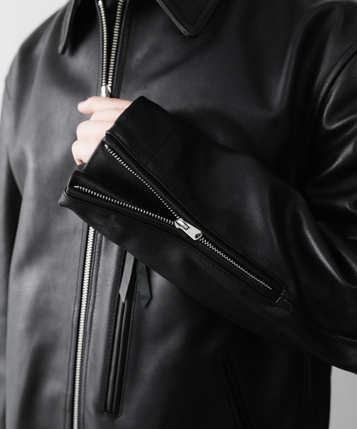 【ANTHEM A】BUFFALO CARF MINIMAL RIDING JACKET - BLACK