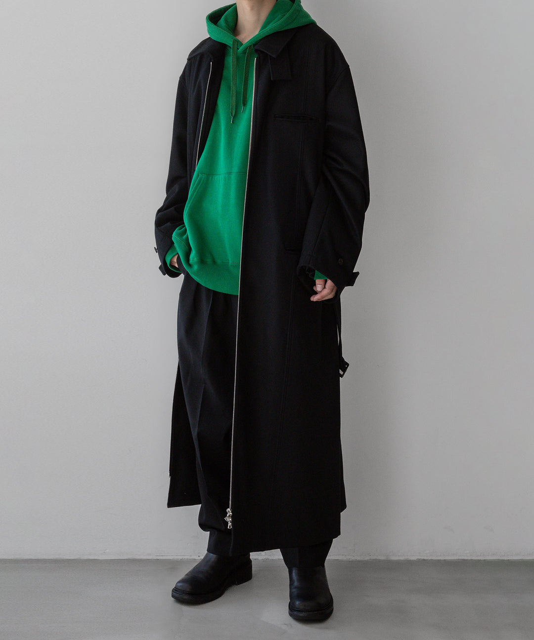 【stein】OVERSIZED MAXI-LENGTH ZIP COAT - BLACK
