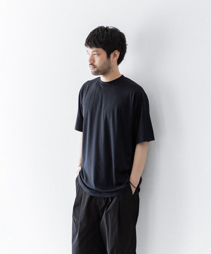【INTÉRIM】    EXTRA FINE MERINO WOOL JERSEY S/S TEE - D.NAVY