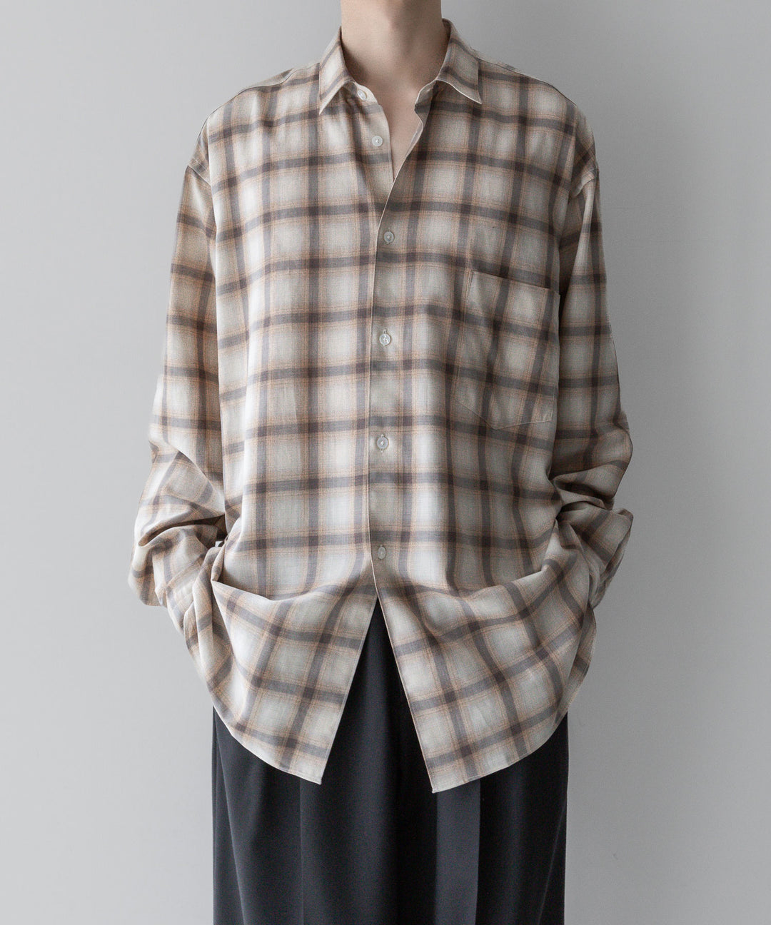 【INTÉRIM】インテリムのSUPIMA WOOL CHECK REGULAR COLLAR SHIRT - BROWN公式通販サイトsession福岡セレクトショップ