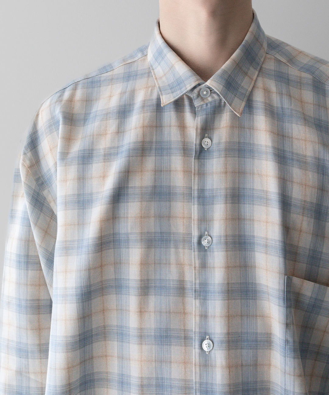 【INTÉRIM】インテリムのSUPIMA WOOL CHECK REGULAR COLLAR SHIRTS - BLUE 公式通販サイトsession福岡セレクトショップ