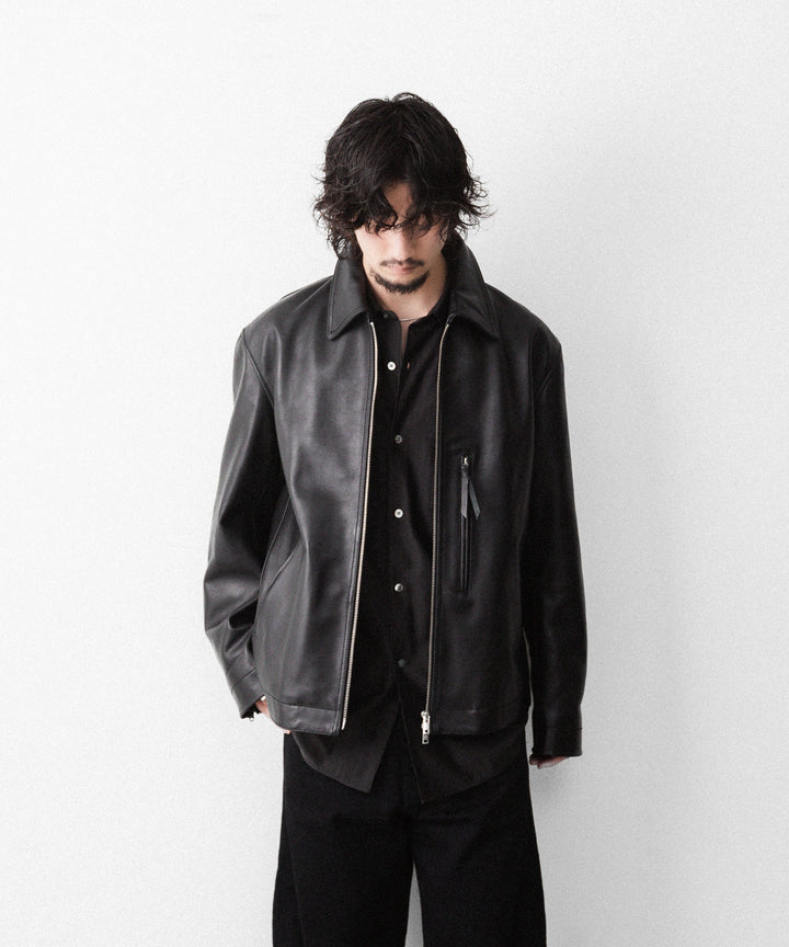 【ANTHEM A】BUFFALO CARF MINIMAL RIDING JACKET - BLACK